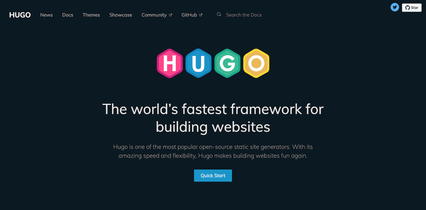HugoのWebサイト トップページ